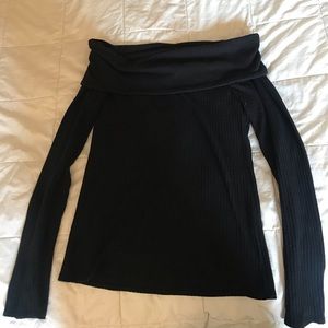 Black off the shoulder shirt with long sleeves